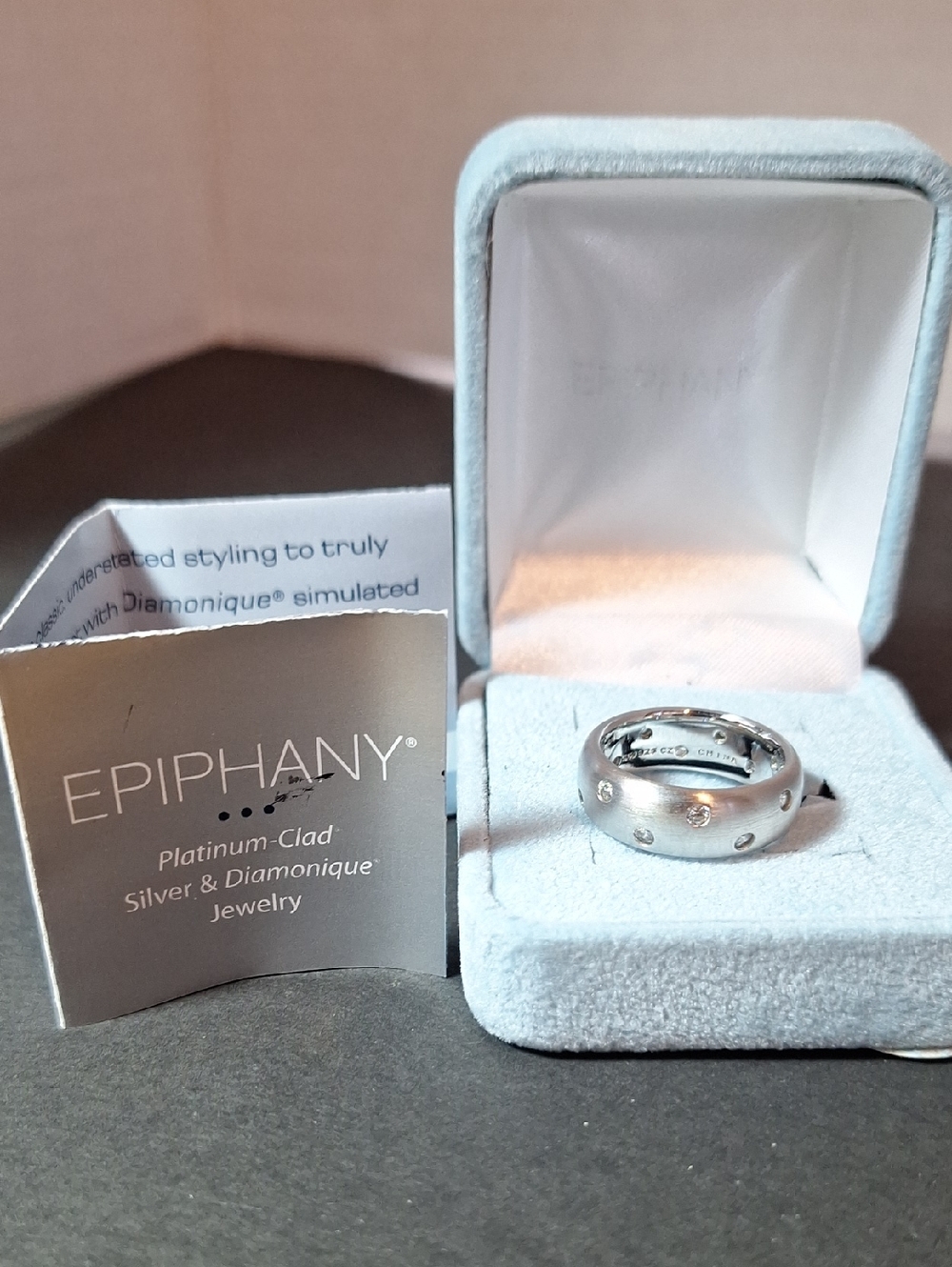 Epiphany Diamonique QVC 925 Silver Band With Simulated Diamonds